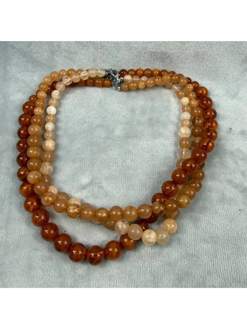 Orange Color Shades Beaded Multi-Layer Necklace Lobster Clasp Closure Vintage